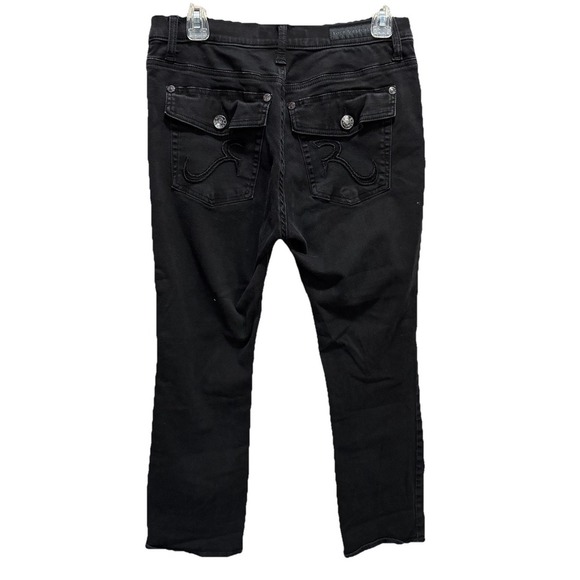 Rock & Republic Kendall Black Crop Denim Jeans Size 12 Mid Rise Pockets Zip Logo - Picture 4 of 8